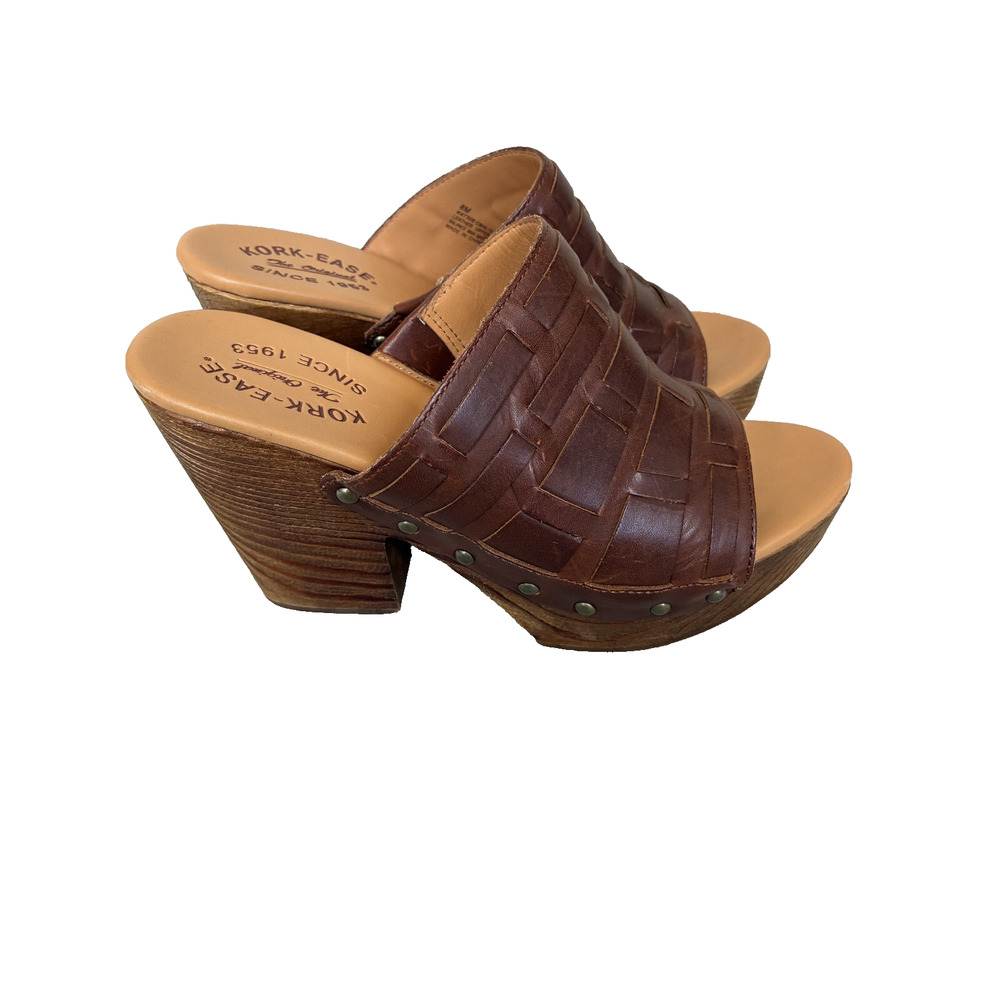 Kork Ease Clog Sandal Charissa Women 8 Platform Leather Cognac Boho Studded - Picture 6 of 11